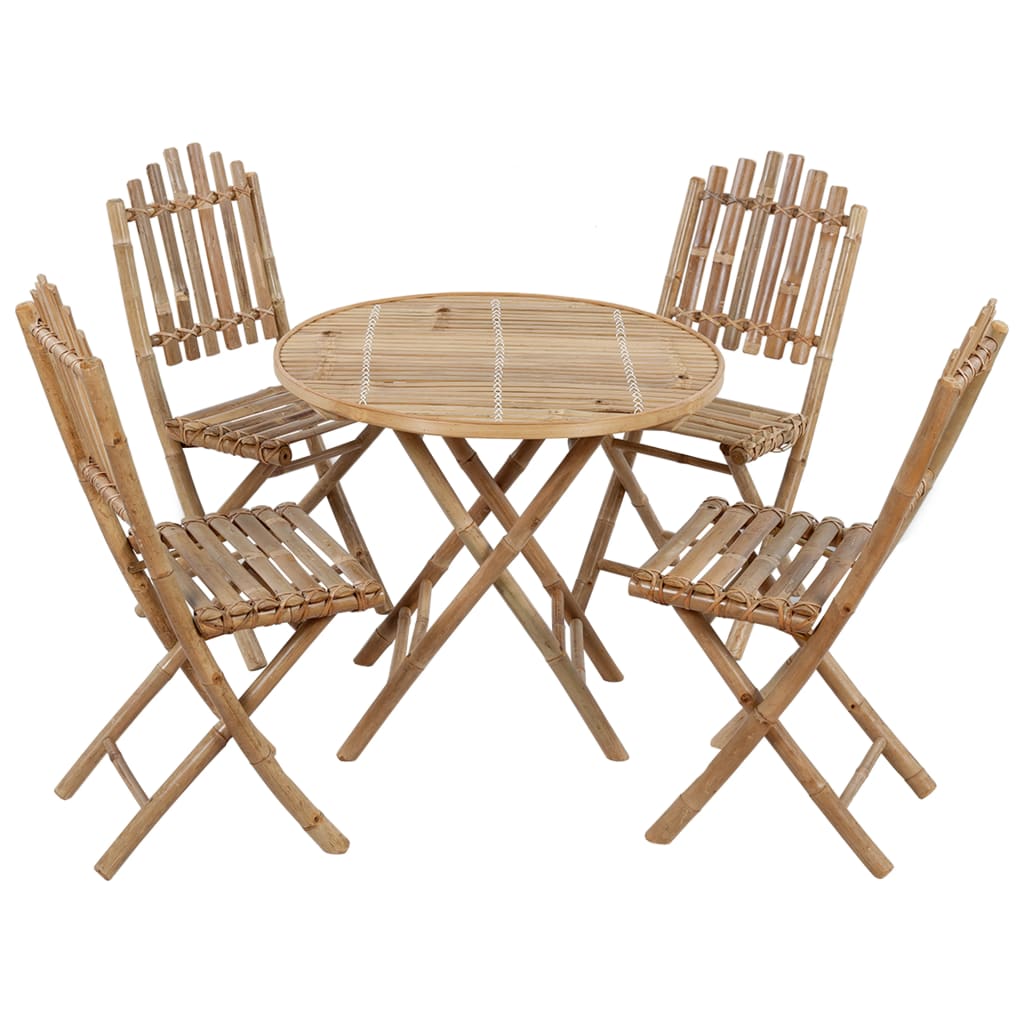udendørs spisebordssæt 5 dele med hynder foldbart bambus