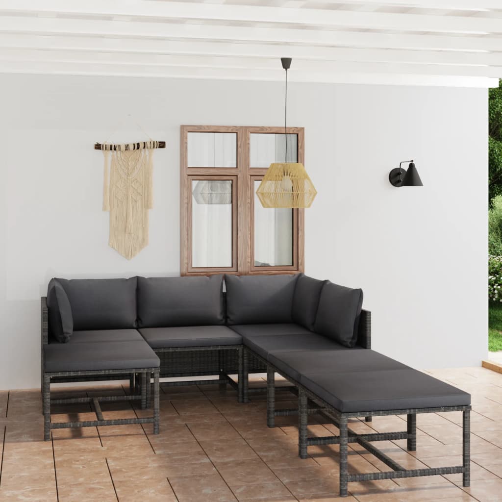 loungesæt til haven 7 dele med hynder polyrattan grå