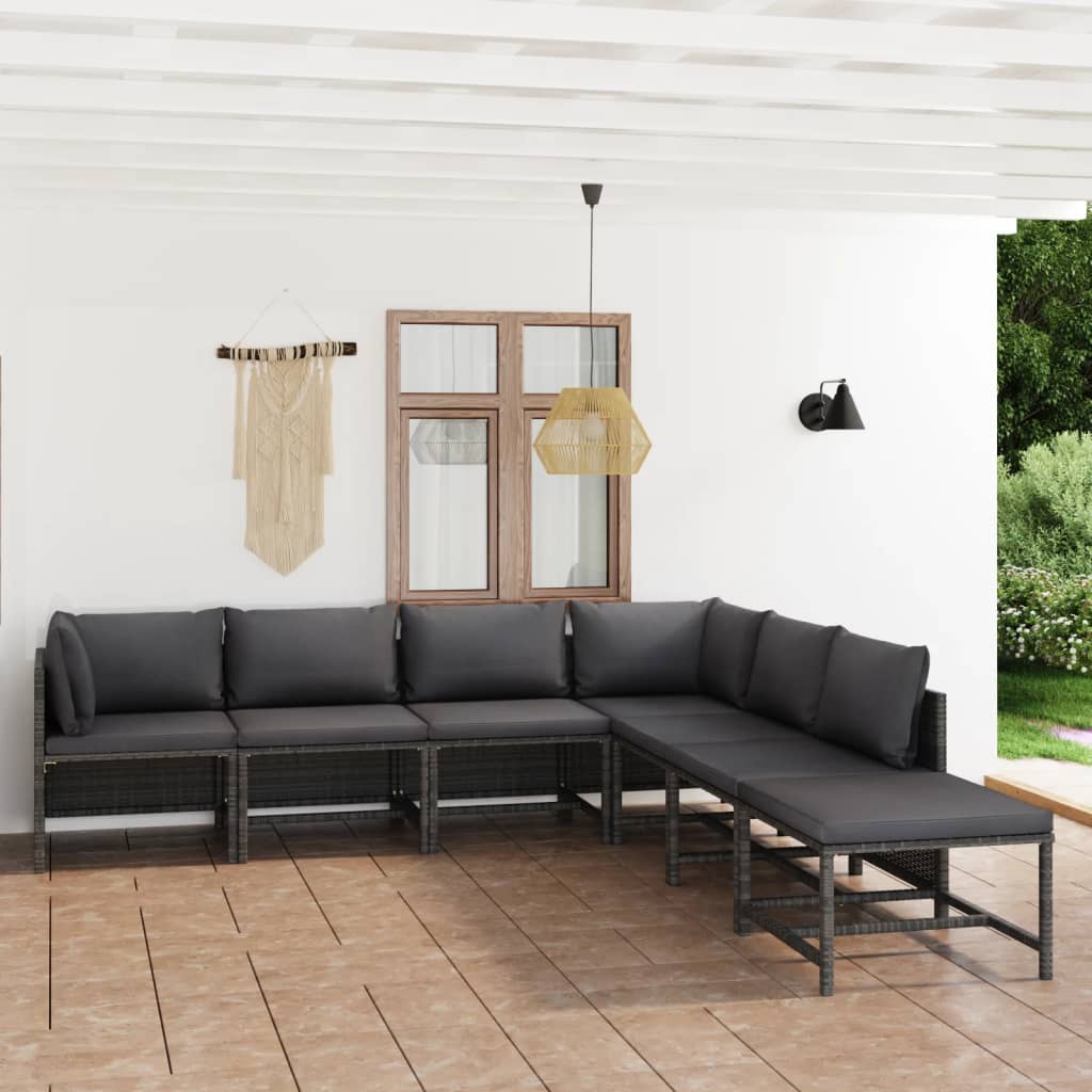 loungesæt til haven 7 dele med hynder polyrattan grå