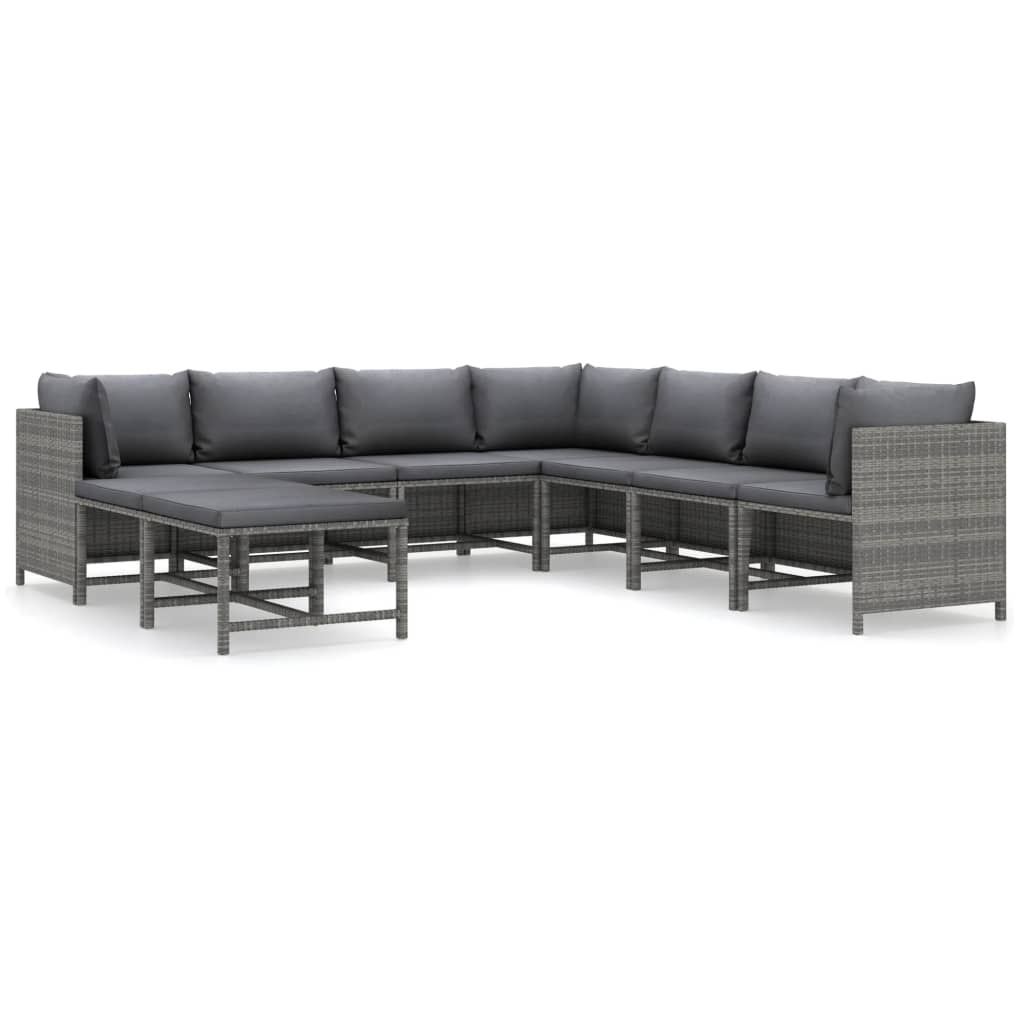 loungesæt til haven 9 dele med hynder polyrattan grå