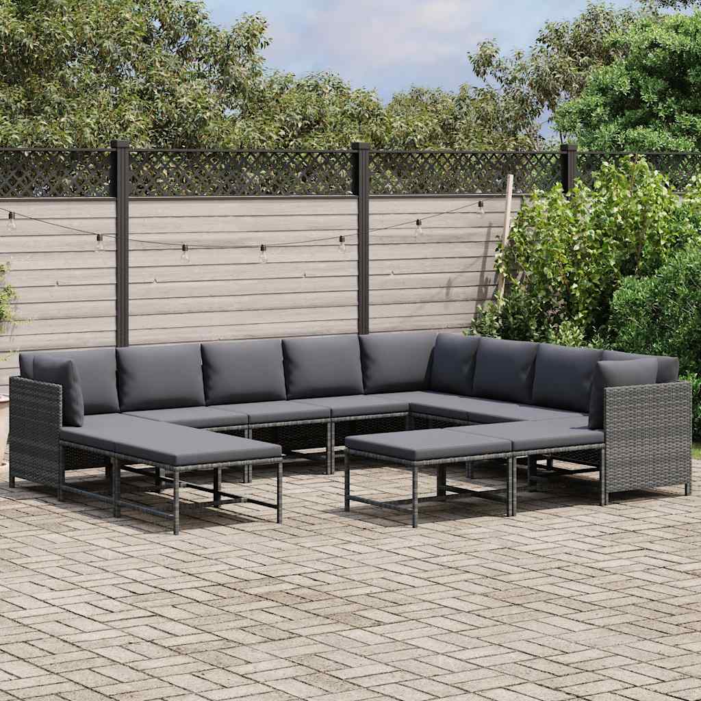 loungesæt til haven 12 dele med hynder polyrattan grå