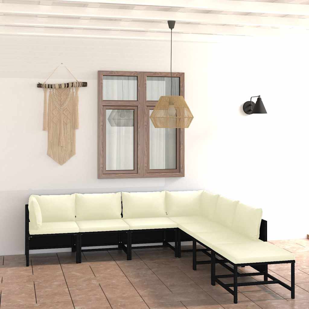 haveloungesæt 7 dele med hynder polyrattan sort