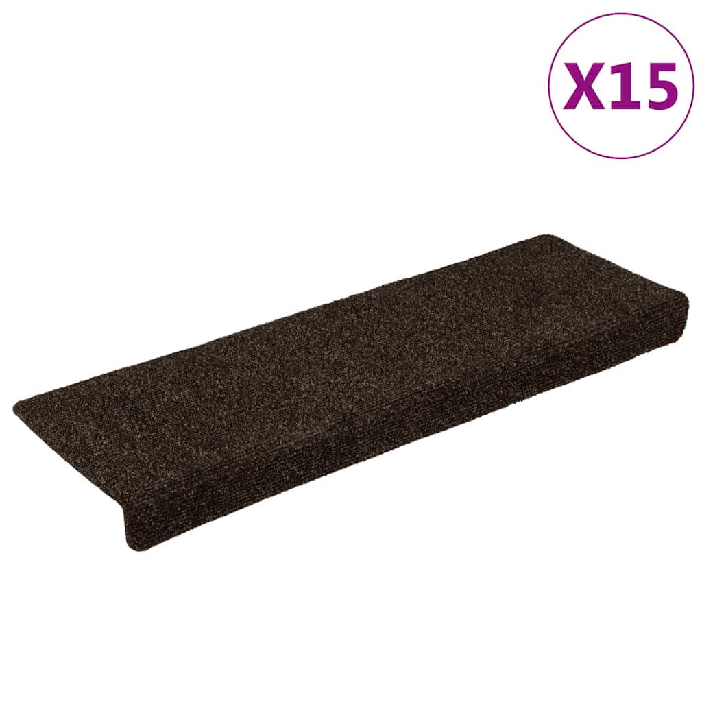 trappemåtter selvklæbende 15 stk. 65x21x4 cm mørkebrune rektangulære kant