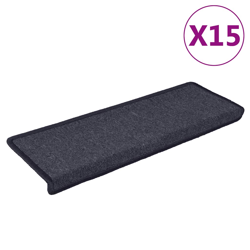trappemåtter 15 stk. 65x21x4 cm mørkegrå og blå rektangulær kant