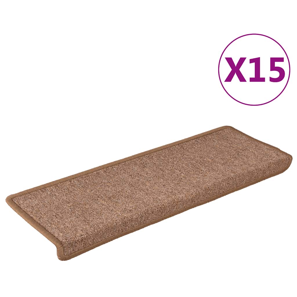 trappemåtter 15 stk. 65x21x4 cm brune rektangulære kanter