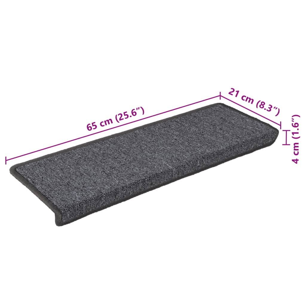 trappemåtter 15 stk. 65x21x4 cm mørkegrå rektangulær kant