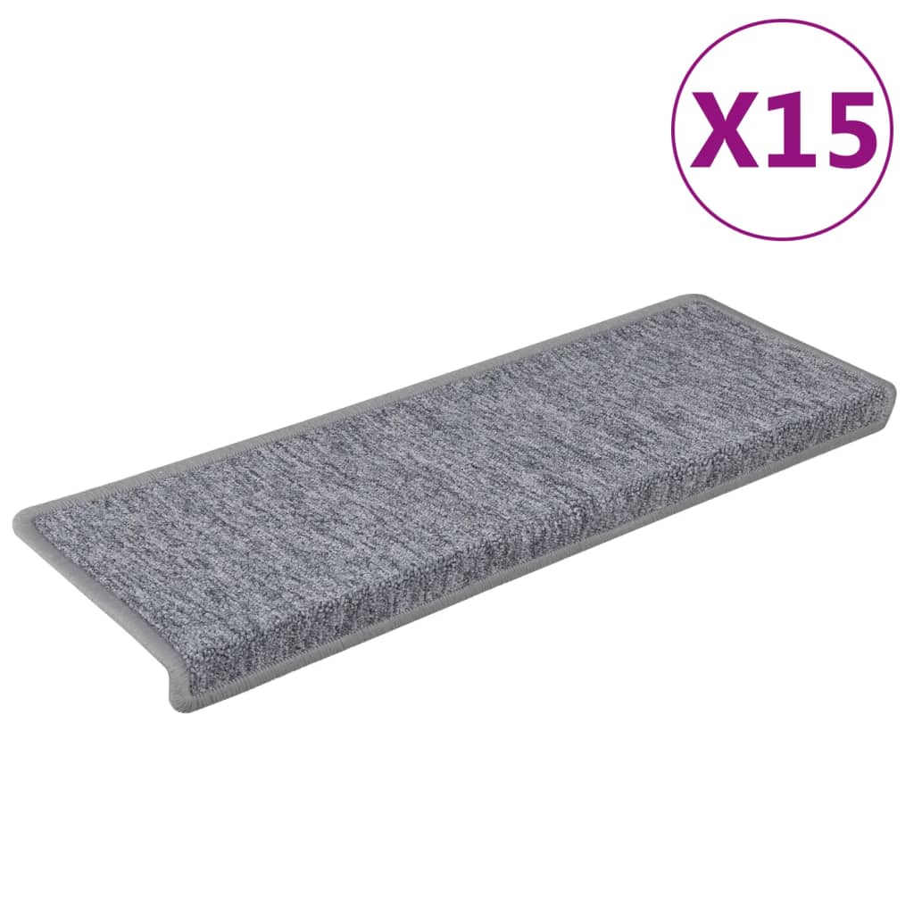 trappemåtter 15 stk. 65x21x4 cm lysegrå rektangulær kant