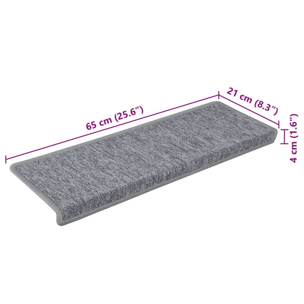 trappemåtter 15 stk. 65x21x4 cm lysegrå rektangulær kant