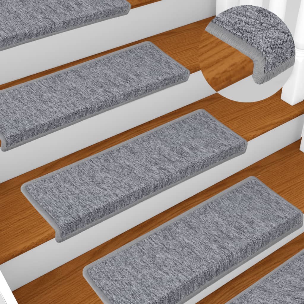 trappemåtter 15 stk. 65x21x4 cm lysegrå rektangulær kant