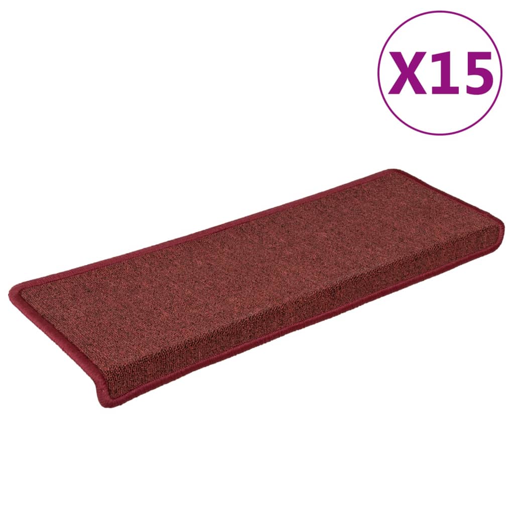 trappemåtter 15 stk. 65x21x4 cm bordeaux rektangulær kant
