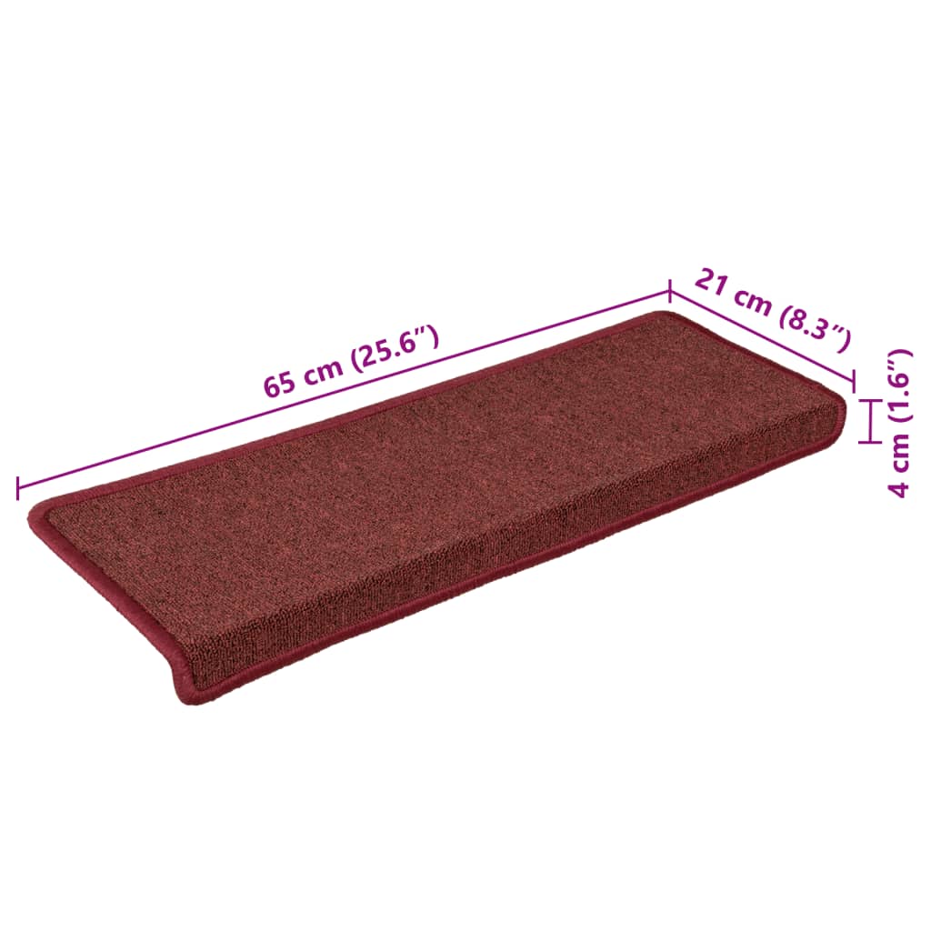trappemåtter 15 stk. 65x21x4 cm bordeaux rektangulær kant