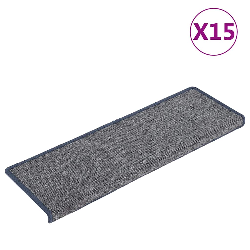 trappemåtter 15 stk. 65x21x4 cm lysegrå og blå rektangulær kant