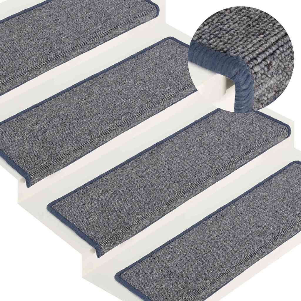 trappemåtter 15 stk. 65x21x4 cm lysegrå og blå rektangulær kant