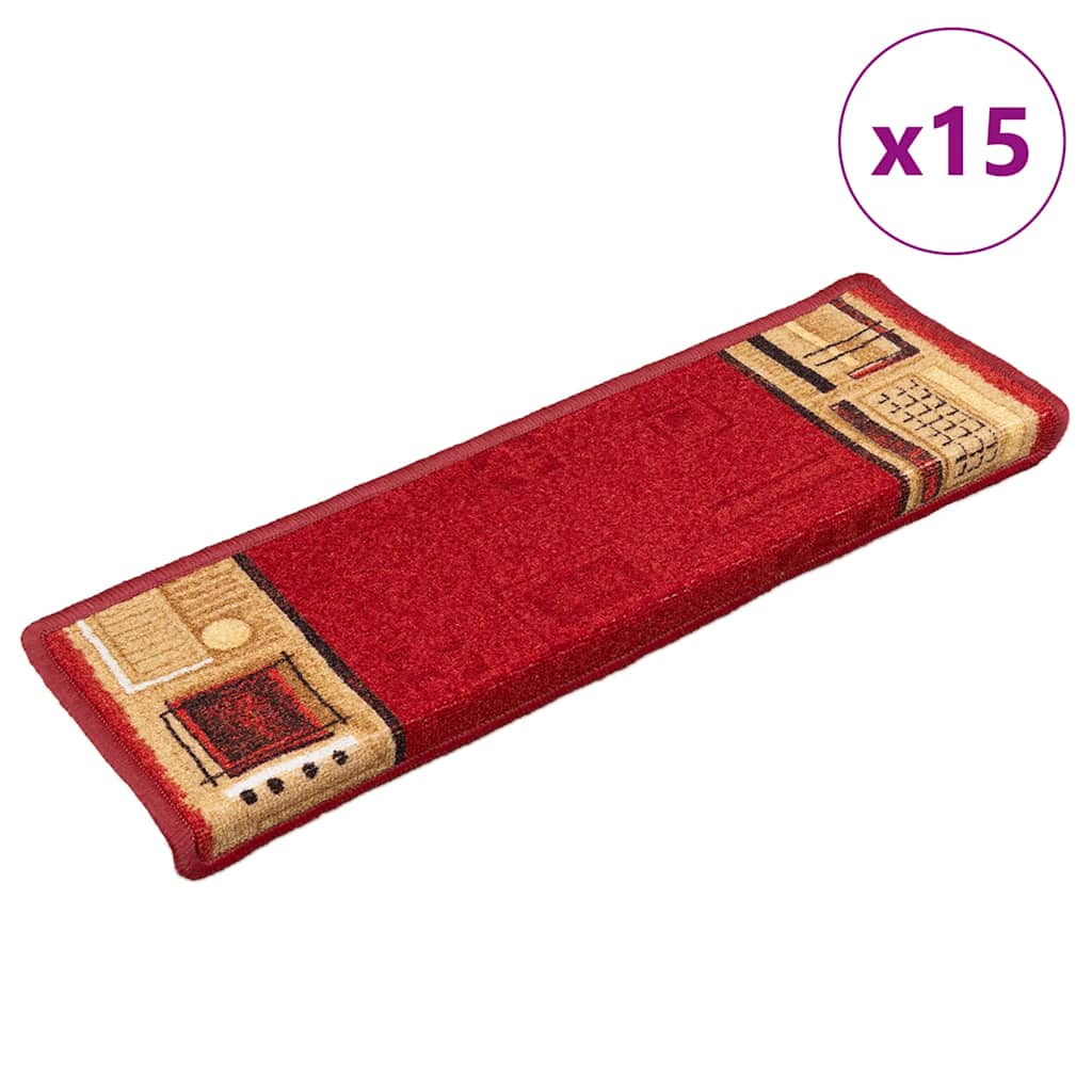 15 stk. trappemåtter 65x21x4 cm selvklæbende rød