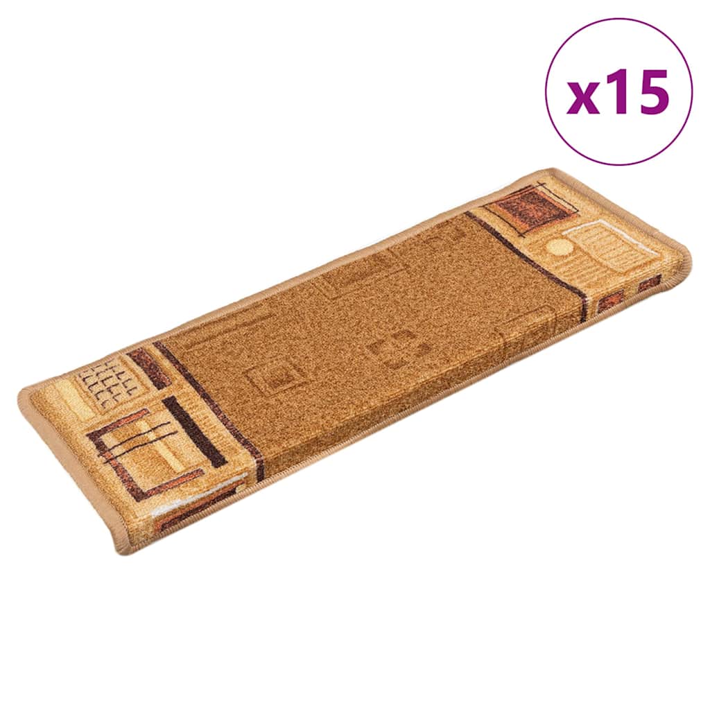 15 stk. trappemåtter 65x21x4 cm selvklæbende beige