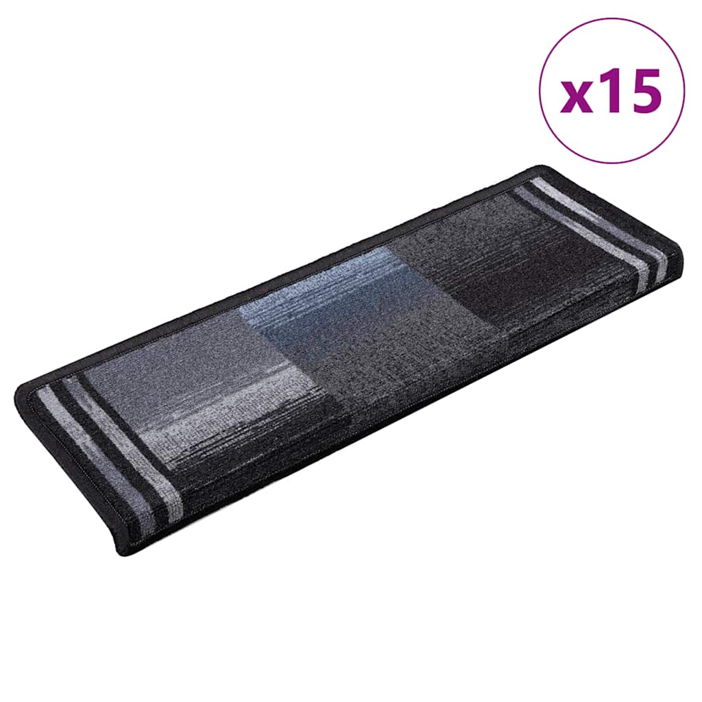 selvklæbende trappemåtter 15 stk. 65x21x4 cm sort og grå