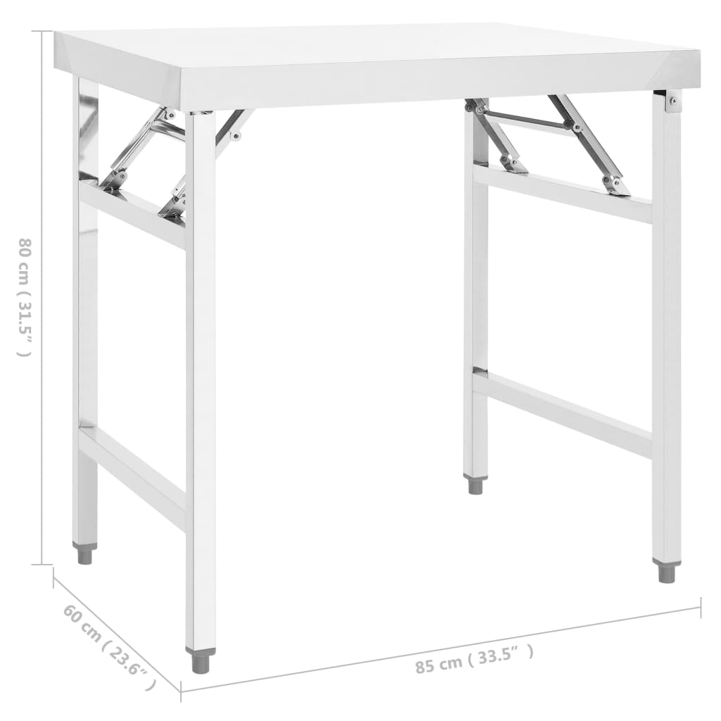 foldbart arbejdsbord til køkken 85x60x80 cm rustfrit stål