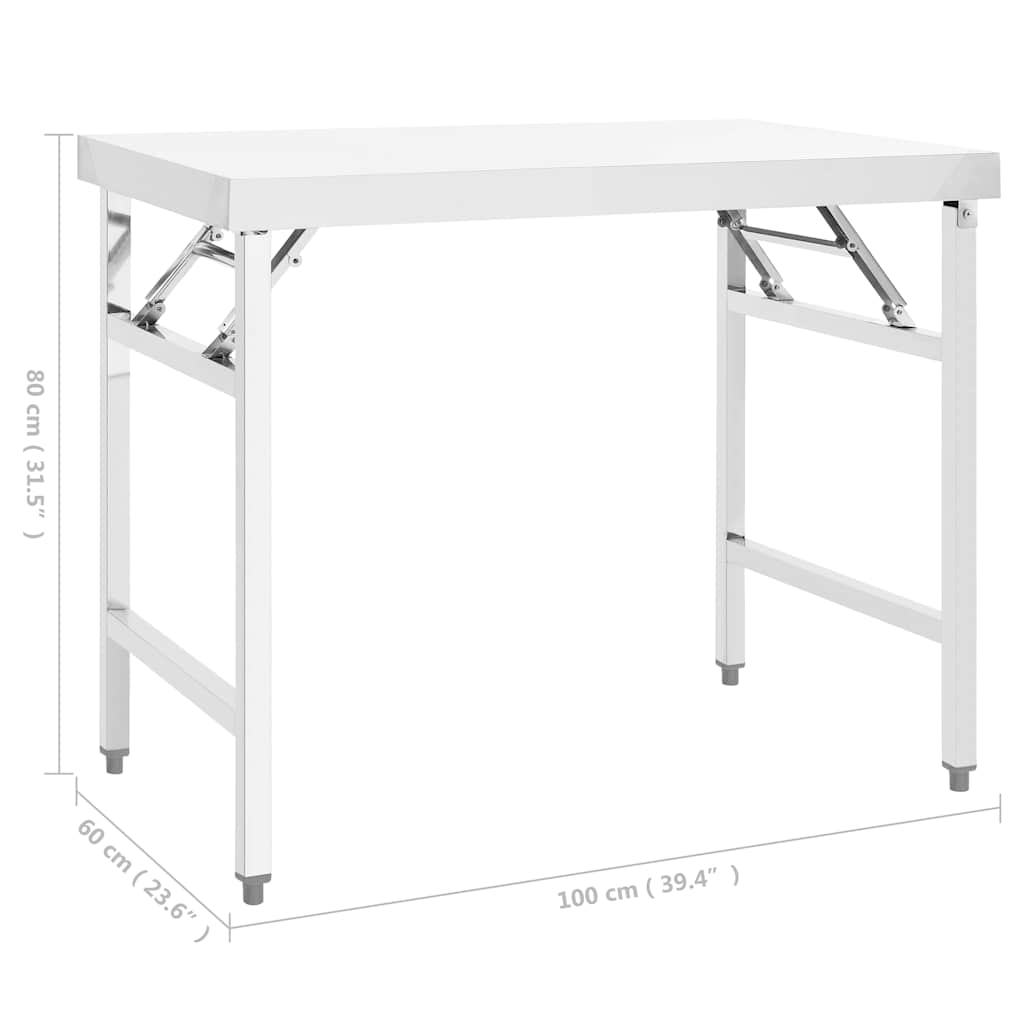 foldbart arbejdsbord til køkken 100x60x80 cm rustfrit stål