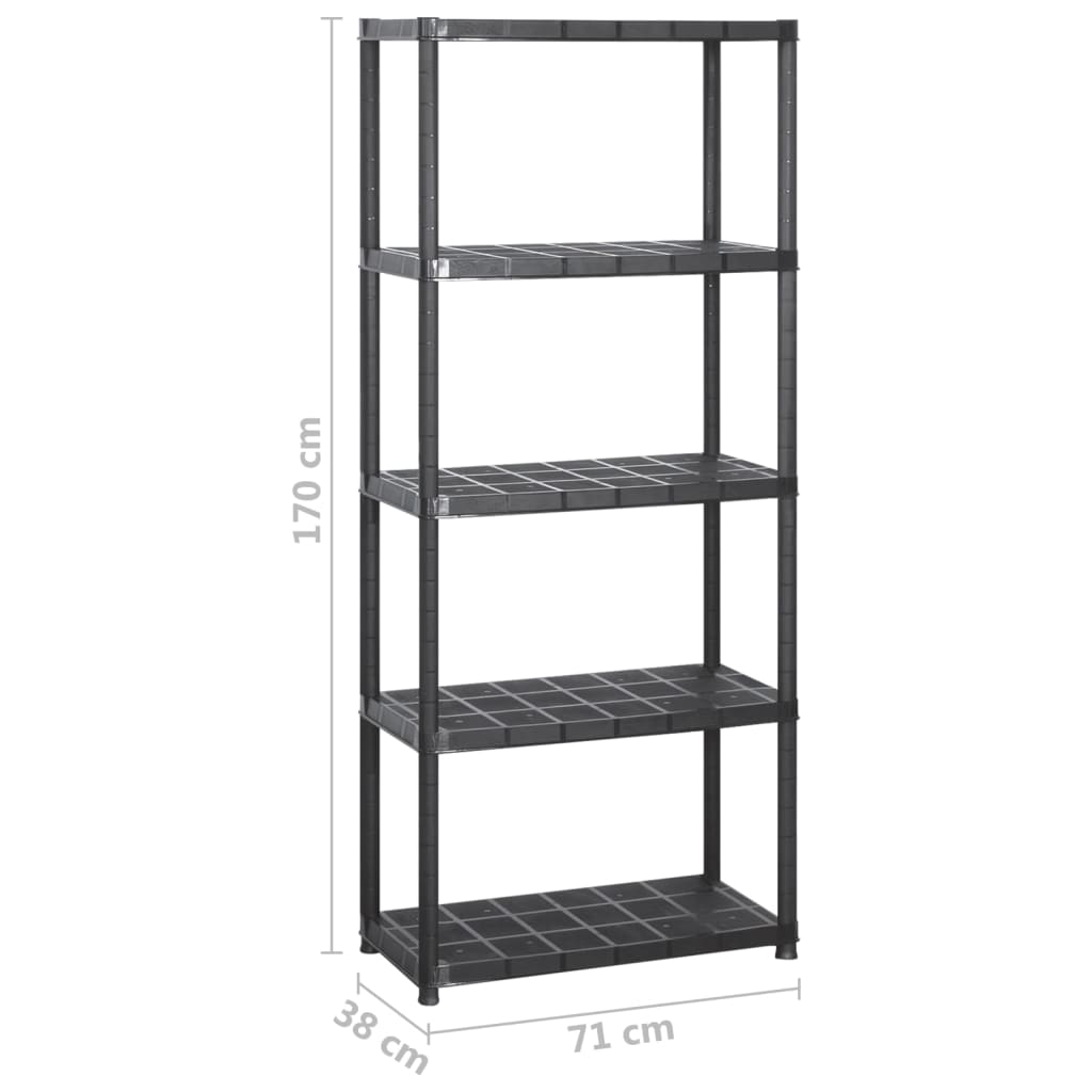 opbevaringsreol 5 hylder 142x38x170 cm plastik sort