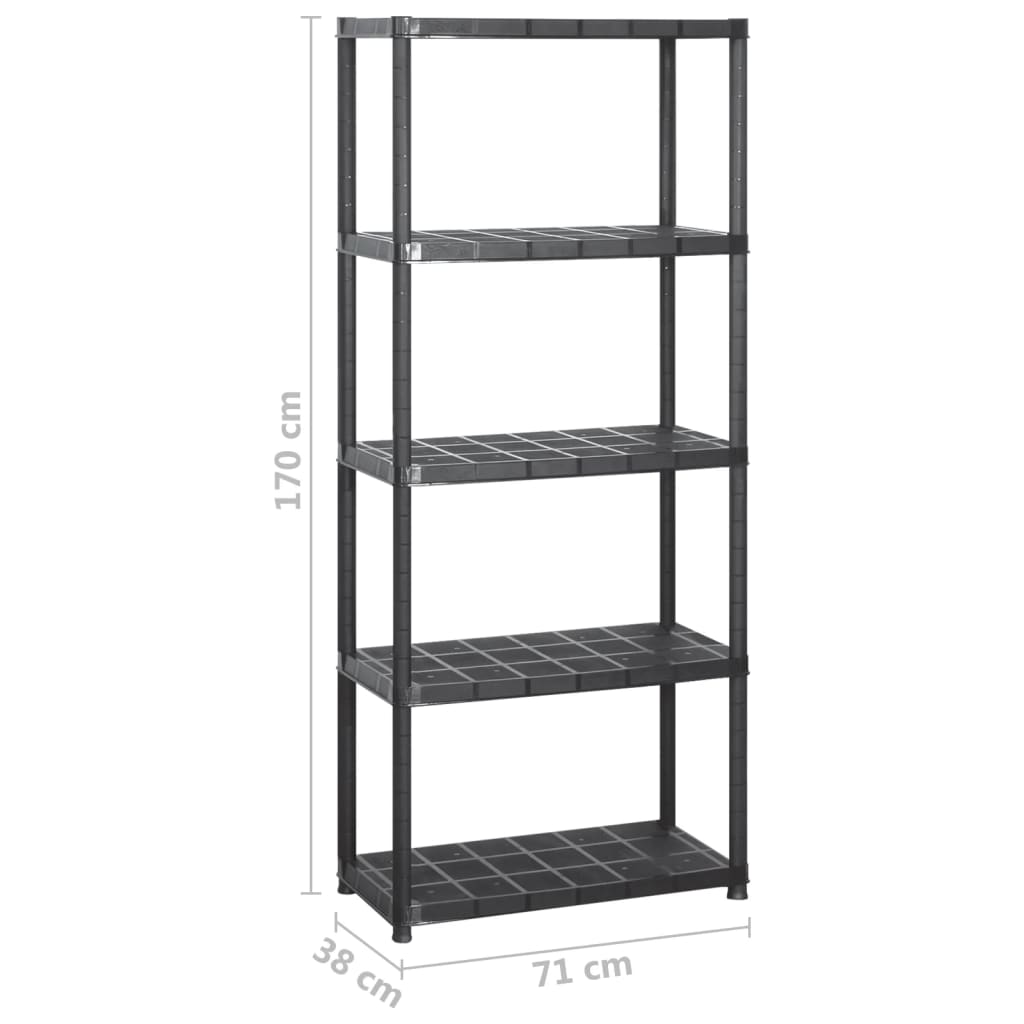 opbevaringsreol 5 hylder 284x38x170 cm plastik sort