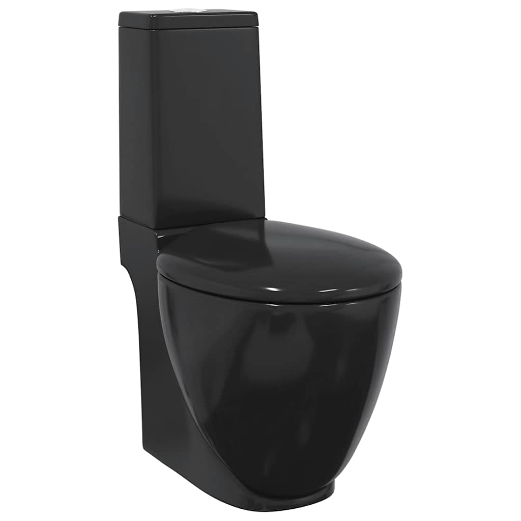 keramisk toilet afløb i bunden rund sort