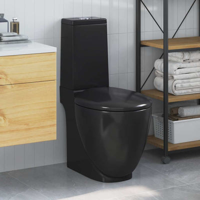 keramisk toilet afløb i bunden rund sort