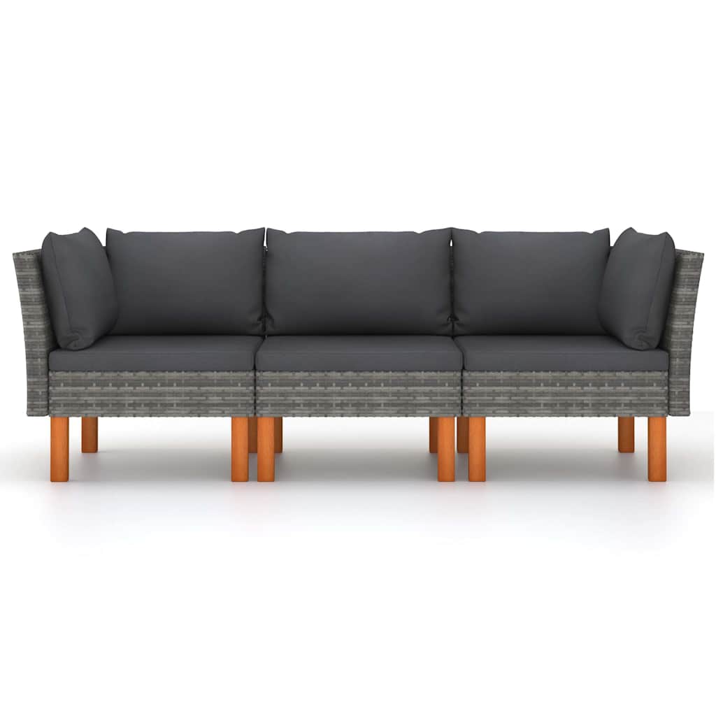 3-personers havesofa med hynder polyrattan grå