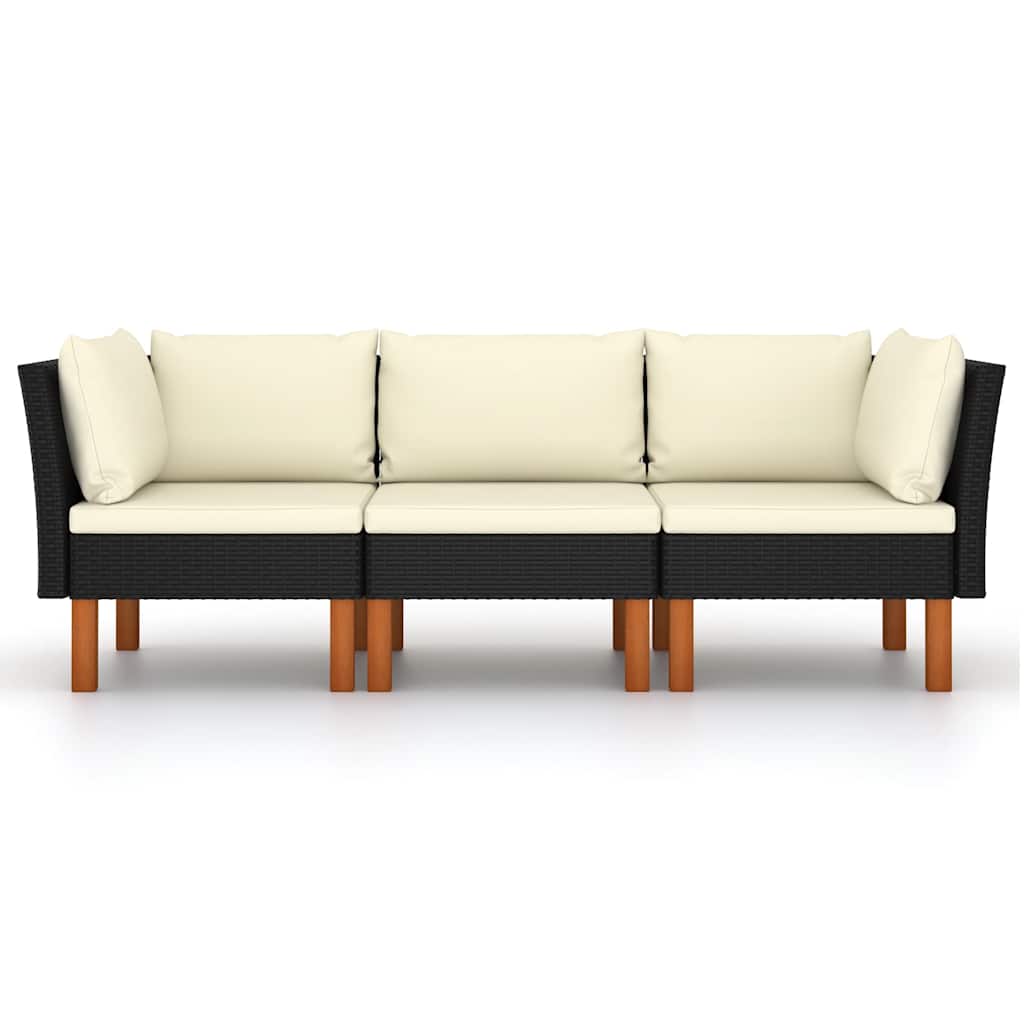 3-personers havesofa med hynder polyrattan sort