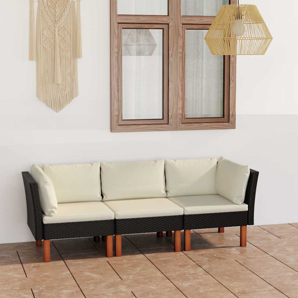 3-personers havesofa med hynder polyrattan sort