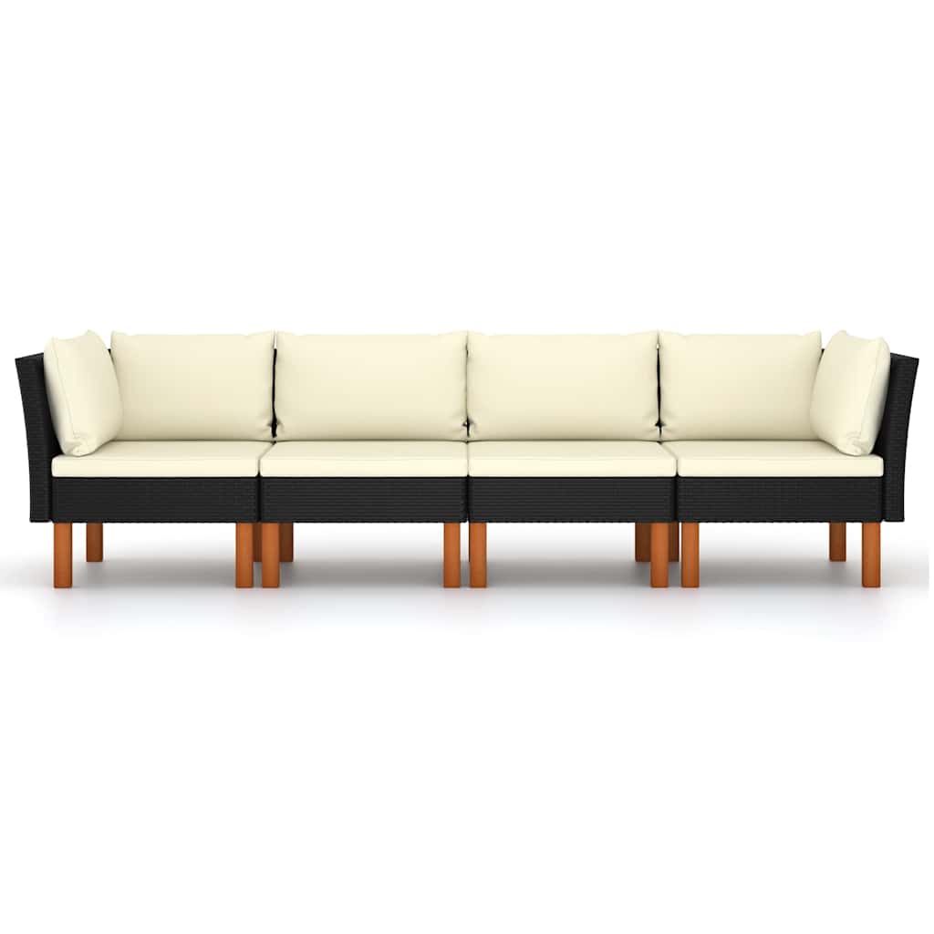 4-personers havesofa med hynder polyrattan sort