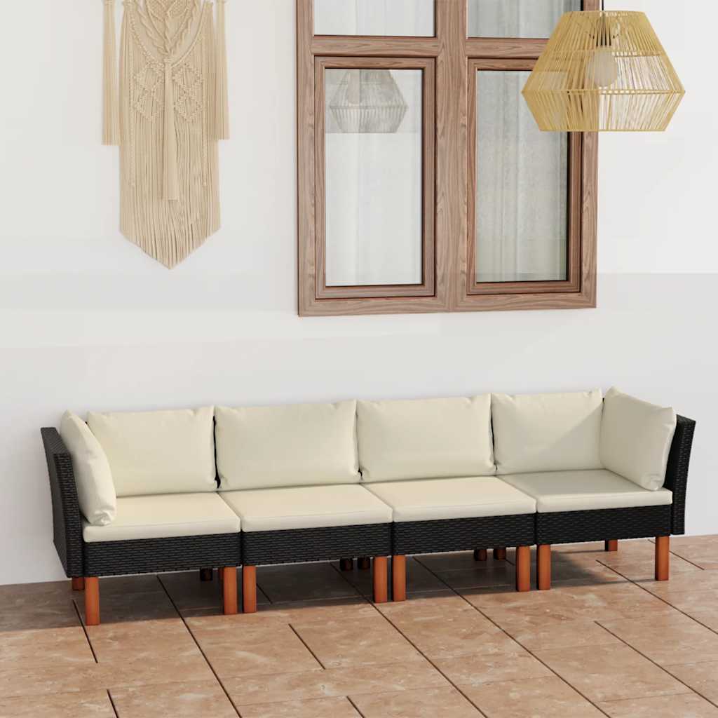 4-personers havesofa med hynder polyrattan sort