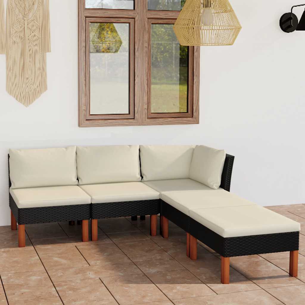 loungesæt til haven 5 dele med hynder polyrattan sort