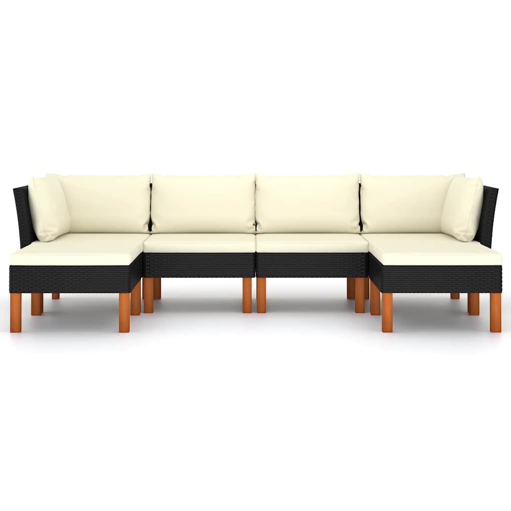 loungesæt til haven 6 dele med hynder polyrattan sort
