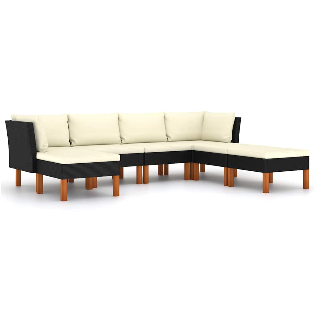 loungesæt til haven 7 dele med hynder polyrattan sort