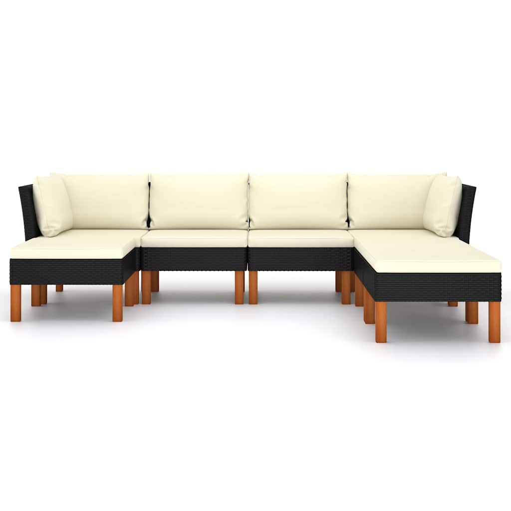 loungesæt til haven 7 dele med hynder polyrattan sort