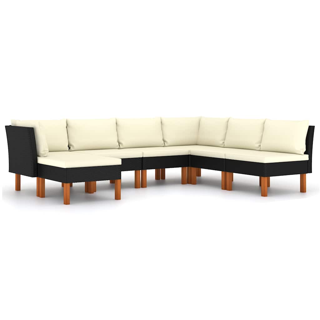 loungesæt til haven 7 dele med hynder polyrattan sort