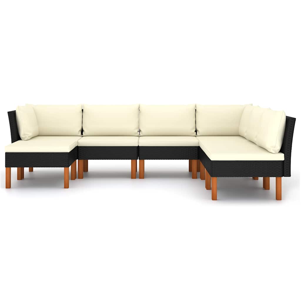 loungesæt til haven 7 dele med hynder polyrattan sort