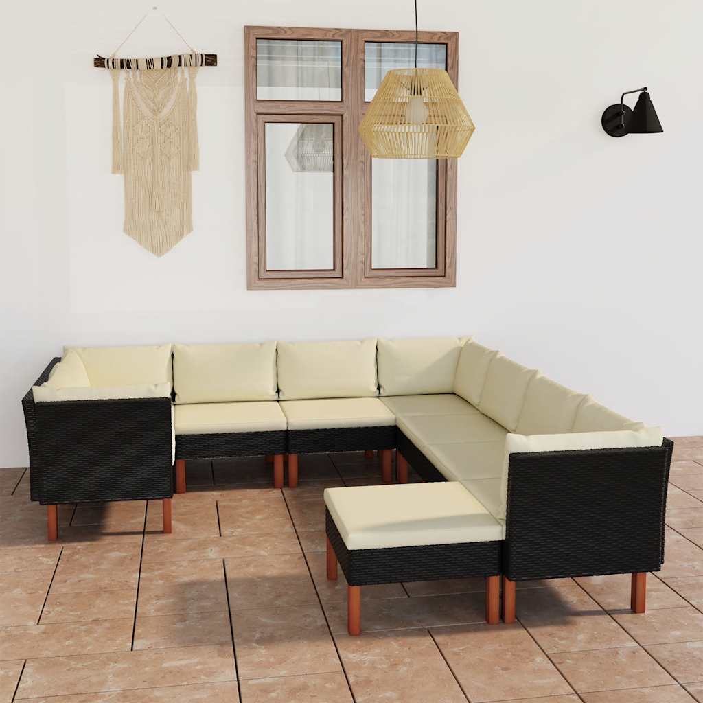 loungesæt til haven 9 dele med hynder polyrattan sort