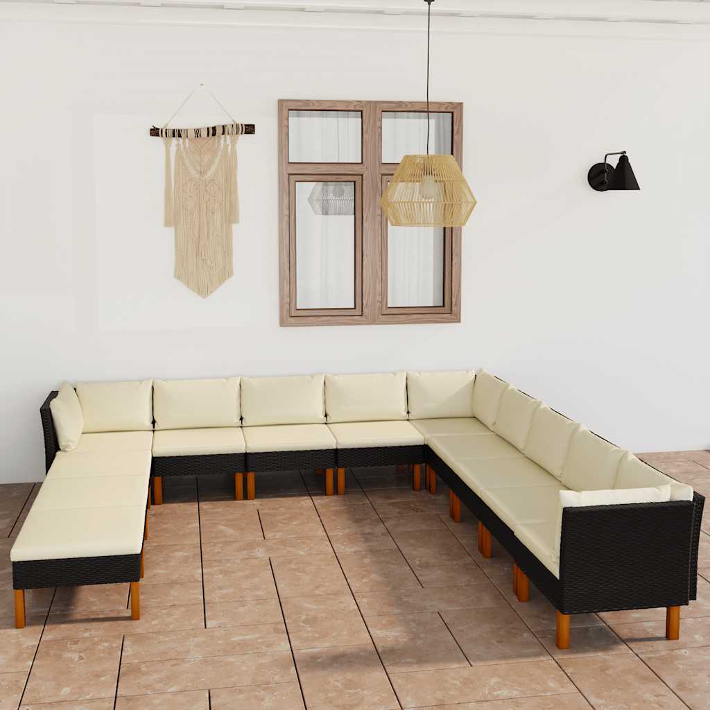 loungesæt til haven 12 dele med hynder polyrattan sort