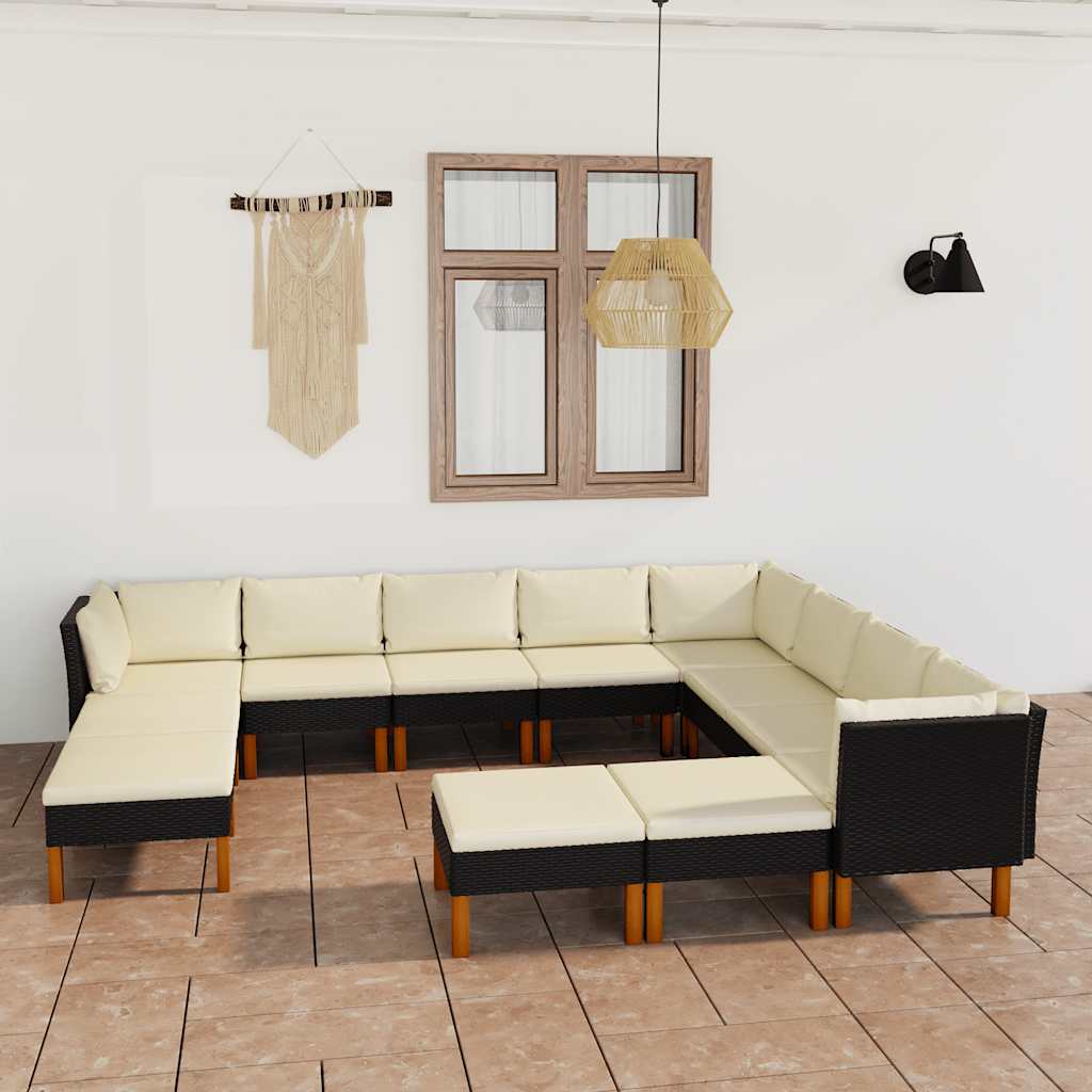 loungesæt til haven 12 dele med hynder polyrattan sort