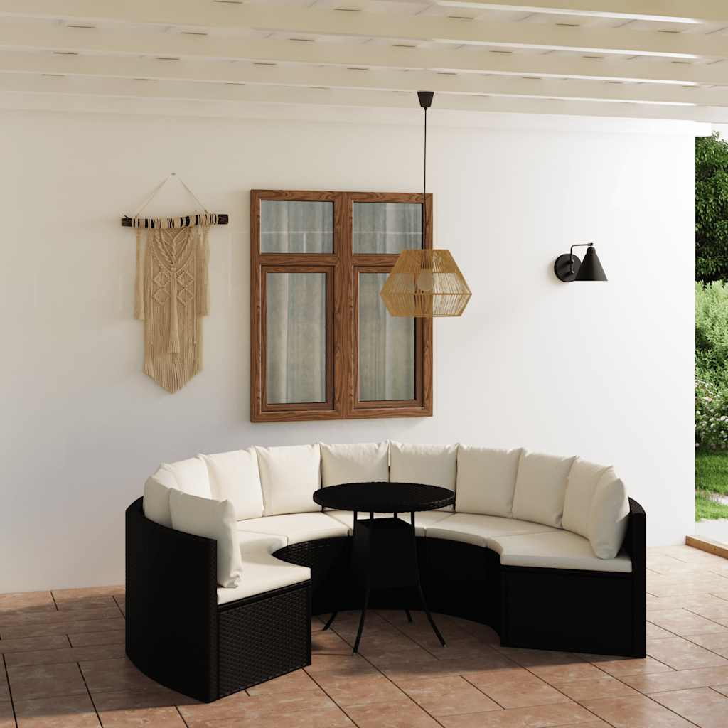 sofasæt til haven 7 dele med hynder polyrattan sort