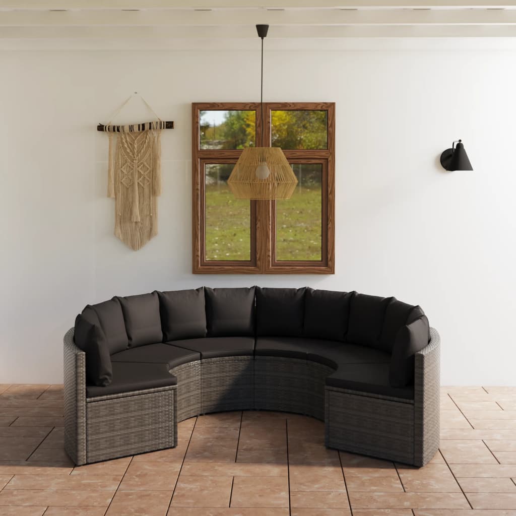 sofasæt til haven 6 dele med hynder polyrattan grå