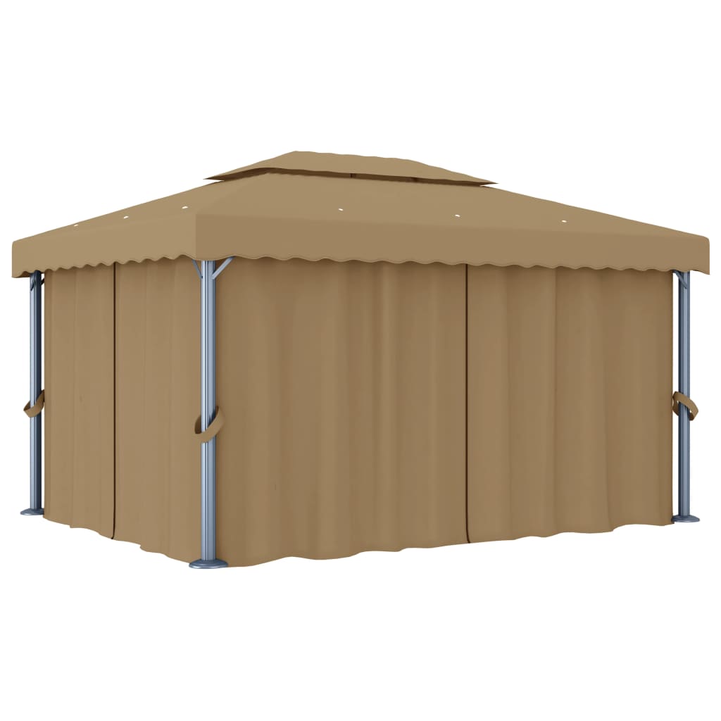 pavillon med gardin 4x3 m aluminium gråbrun