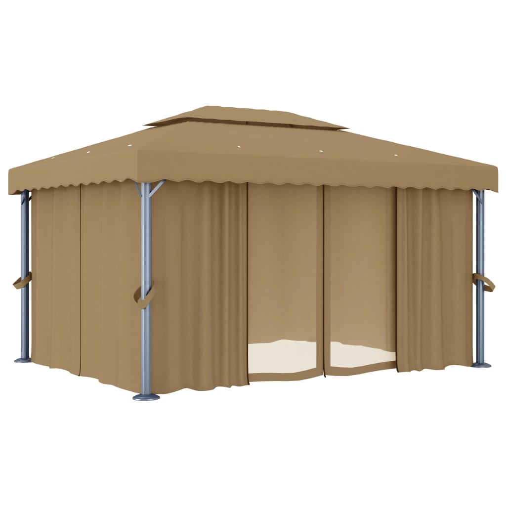 pavillon med gardin 4x3 m aluminium gråbrun