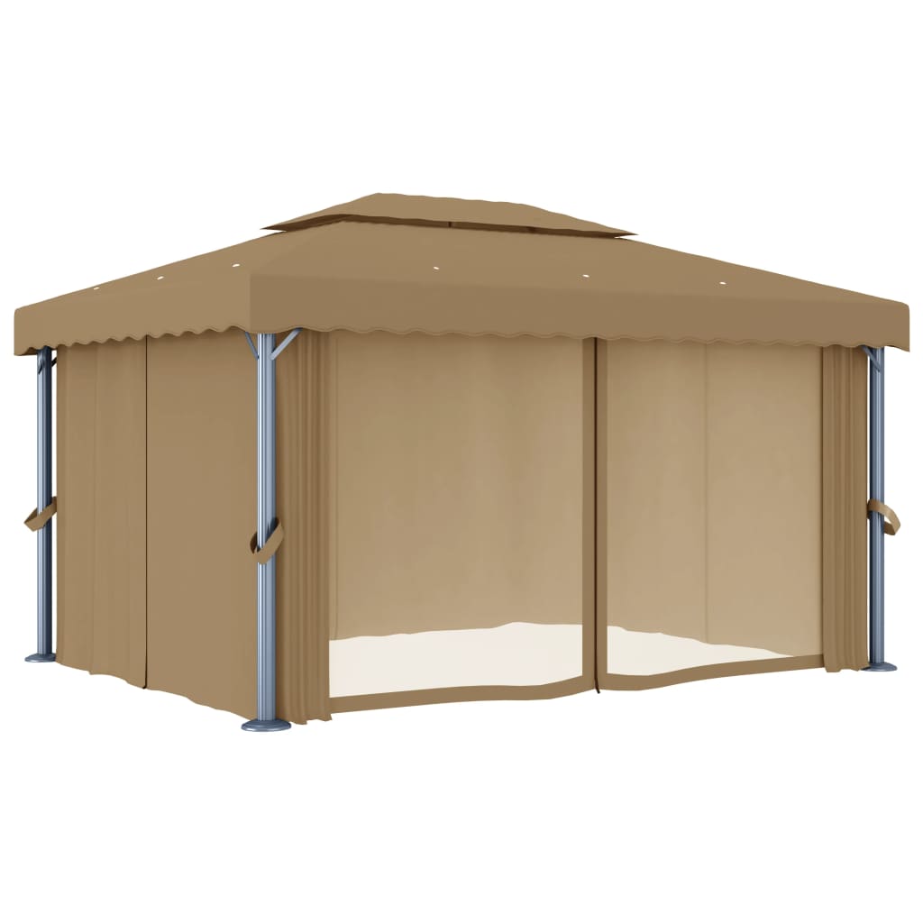 pavillon med gardin 4x3 m aluminium gråbrun