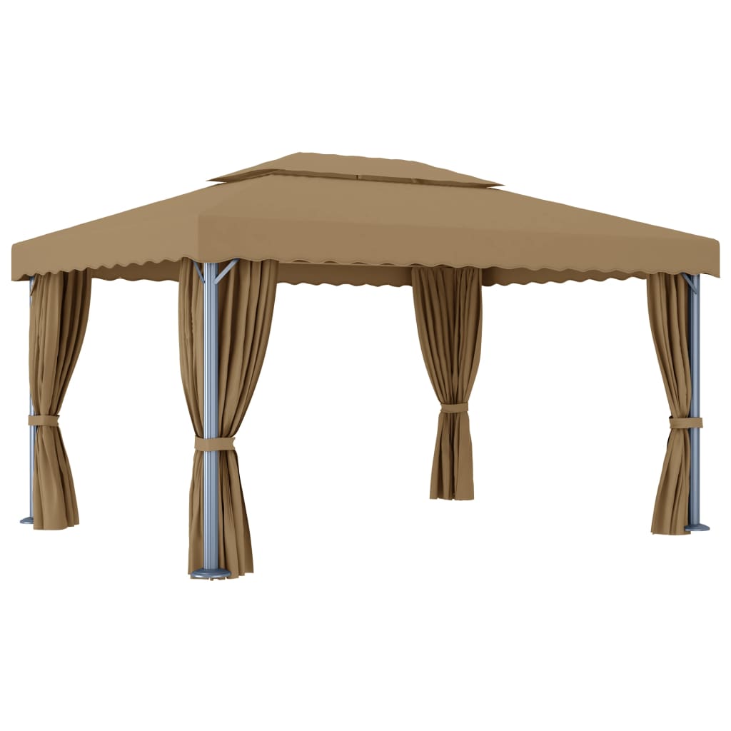 pavillon med gardin 4x3 m aluminium gråbrun