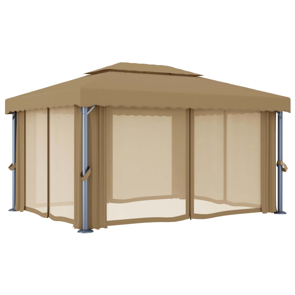 pavillon med gardin 4x3 m aluminium gråbrun