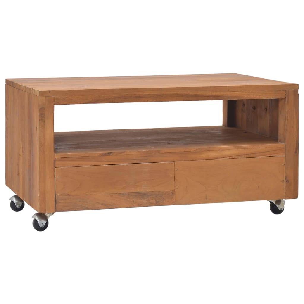 tv-skab med hjul 80x50x42 cm massivt teaktræ