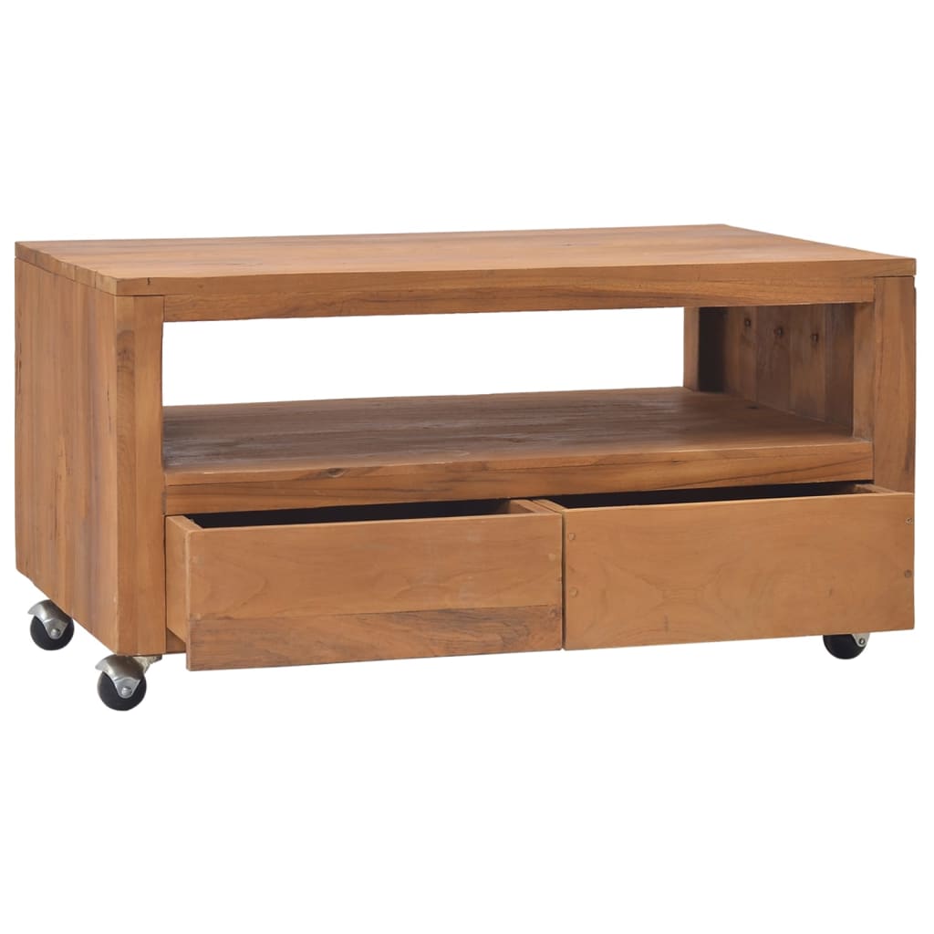 tv-skab med hjul 80x50x42 cm massivt teaktræ