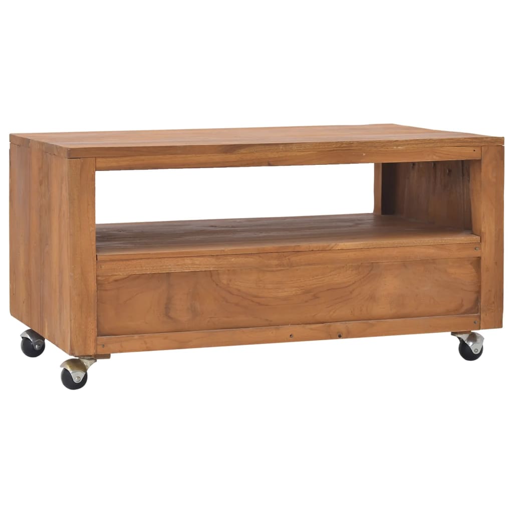tv-skab med hjul 80x50x42 cm massivt teaktræ